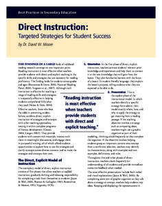 Best Practices in Secondary Education  Direct Instruction: Targeted Strategies for Student Success by Dr. David W. Moore