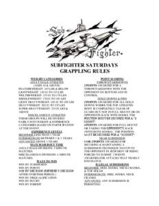 SUBFIGHTER SATURDAYS GRAPPLING RULES WEIGHT CATEGORIES ADULT MALE ATHLETES (AGES 18 & ABOVE) FEATHERWEIGHT: 145 LBS & BELOW