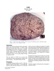 12005 Ilmenite Basalt 482 grams Figure 1: Photo of top surface ofNote the zap pits on rounded top surface. The bottom surface was flat. Cube is 1 cm. NASA# S76-23966