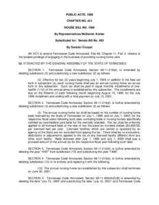 PUBLIC ACTS, 1999 CHAPTER NO. 431 HOUSE BILL NO[removed]By Representatives McDaniel, Kisber Substituted for: Senate Bill No. 403 By Senator Cooper