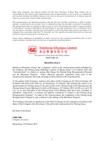 Hong Kong Exchanges and Clearing Limited and The Stock Exchange of Hong Kong Limited take no responsibility for the contents of this announcement, make no representation as to its accuracy or completeness and expressly d