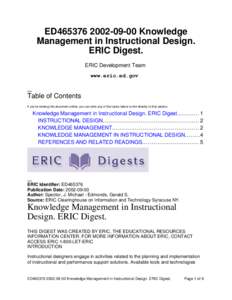 ED465376[removed]Knowledge Management in Instructional Design. ERIC Digest. ERIC Development Team www.eric.ed.gov