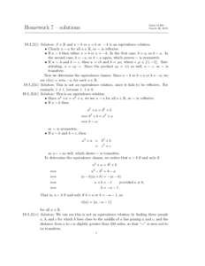 Math 1120b – March 26, 2015 Homework 7 – solutions  18:1,2(i) Solution: S = R and a ∼ b ⇔ a = b or − b is an equivalence relation.