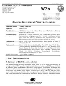 California Coastal Commission Staff Report and Recommendation Regarding Permit Application No[removed]Goins, Pacific Grove)