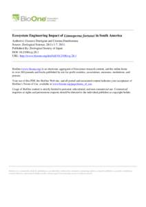 Ecosystem Engineering Impact of Limnoperna fortunei in South America Author(s): Gustavo Darrigran and Cristina Damborenea Source: Zoological Science, 28(1):[removed]Published By: Zoological Society of Japan DOI: 10.210