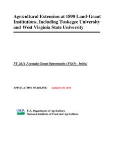 Agricultural Extension at 1890 Land-Grant Institutions, Including Tuskegee University and West Virginia State University FY 2011 Formula Grant Opportunity (FGO) - Initial