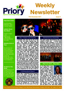 Weekly Newsletter 17th November 2011				  Issue 9