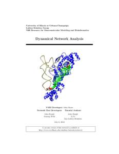 University of Illinois at Urbana-Champaign Luthey-Schulten Group NIH Resource for Macromolecular Modeling and Bioinformatics Dynamical Network Analysis