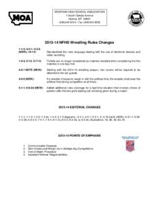 MONTANA HIGH SCHOOL ASSOCIATION 1 South Dakota Avenue Helena, MT[removed][removed]Fax[removed][removed]NFHS Wrestling Rules Changes