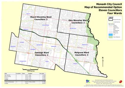 Monash City Council Map of Recommended Option Eleven Councillors Four Wards  Hig