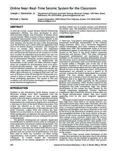 Online Near-Real-Time Seismic System for the Classroom Joseph J. Gerencher, Jr. Department of Physics and Earth Science, Moravian College, 1200 Main Street, Bethlehem, PA[removed], [removed]