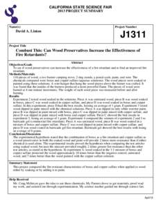 CALIFORNIA STATE SCIENCE FAIR 2013 PROJECT SUMMARY Name(s)  David A. Linton