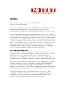 Az\x Ma`aras\ Arif Mustafayev Mwnbw: Azerbaijan International jurnal\ - AI 4.2 (Yay 1996) © 2003. Azerbaijan International “Az\x insan\” - yer k^rwsinin wn qwdim sakinlwrindwn biri vaxtilw indi Azwrbaycan kimi tan\n