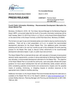 For Immediate Release Monterey Peninsula Airport District PRESS RELEASE  March 2, 2015