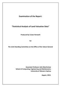 Examination of the Report:  “Statistical Analysis of Land Valuation Data” Produced by Crowe Horwath