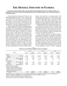 THE MINERAL INDUSTRY OF FLORIDA This chapter has been prepared under a Memorandum of Understanding between the U.S. Bureau of Mines, U.S. Department of the Interior, and the Florida Department of Mines and Mineral Resour