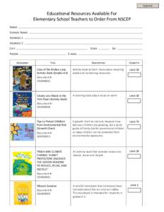 Submit  Educational Resources Available For Elementary School Teachers to Order From NSCEP Name School Name