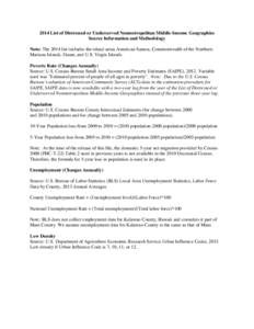 2014 List of Distressed or Underserved Nonmetropolitan Middle-Income Geographies Source Information and Methodology Note: The 2014 list includes the island areas American Samoa, Commonwealth of the Northern Mariana Islan