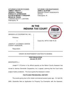 ATTORNEYS FOR PETITIONER: JAMES F. BEATTY JESSICA L. FINDLEY DONALD D. LEVENHAGEN KATHRYN MERRITT-THRASHER MEGAN M. PIAZZA