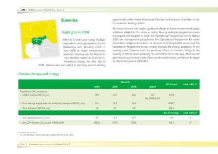 | 216 | 2008 ENVIRONMENT POLICY REVIEW – ANNEX |  Slovenia agreements on the Waste Framework Directive and inclusion of aviation in the EU emissions trading system.