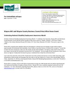 contact information For immediate release: Date: September 17, 2013 From: Key Industries, Wayne ARC Contact: Deb Drexler, Marketing Representative