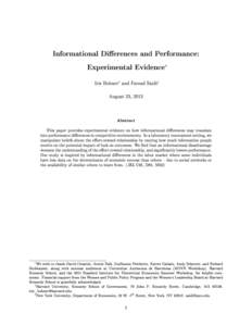 Informational Dierences and Performance: Experimental Evidence∗ Iris Bohnet †