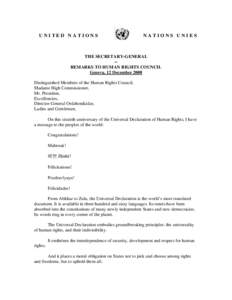 UNITED NATIONS  NATIONS UNIES THE SECRETARY-GENERAL -REMARKS TO HUMAN RIGHTS COUNCIL