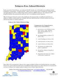 Tobacco-Free School Districts Each year in the United States, an estimated 50,000 deaths are attributable to secondhand smoke breathed by nonsmokers. Of these deaths, 3,000 are due to lung cancer, 46,000 due to heart dis