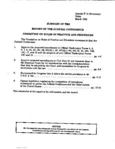 Agenda F-19 (Summary) Rules March 1995 SUMMARY OF THE REPORT OF THE JUDICIAL CONFERENCE COMMIrFEE ON RULES OF PRACTICE AND PROCEDURE