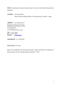 TITLE: Committing to a discourse business model. A critical review from the business ethics perspective. AUTHOR:  Dr. Elsa González