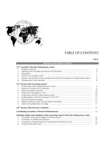 TABLE OF CONTENTS Page(s) MEETINGS AND OTHER ACTIVITIES 127th Assembly of the Inter-Parliamentary Union 1. Inaugural ceremony ..............................................................................................