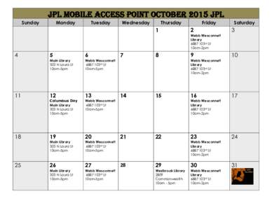 JPL Mobile Access Point October 2015 JPL Sunday Monday  Tuesday