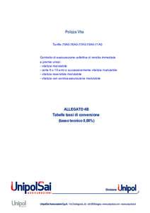 Polizza Vita Tariffe 75A0-76A0-77A0-79A0-71A0 Contratto di assicurazione collettiva di rendita immediata a premio unico: - vitalizia rivalutabile