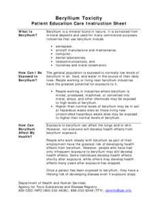 Medicine / Chemical elements / Toxicology / Occupational safety and health / Beryllium poisoning / Berylliosis / Polonium / Toxicity / Chemistry / Matter / Beryllium