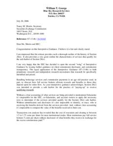 William T. George Blue Sky Research Services P.O. Box[removed]Encino, CA[removed]July 20, 2006 Nancy M. Morris, Secretary