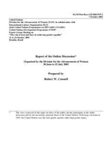 EGM/Men-Boys-GE/2003/WP.2 7 October 2003 United Nations Division for the Advancement of Women (DAW) in collaboration with International Labour Organization (ILO) Joint United Nations Programmes on HIV/AIDS (UNAIDS)