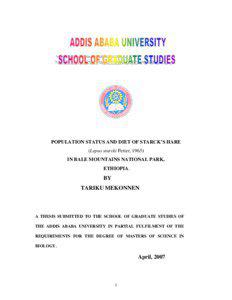 POPULATION STATUS AND DIET OF STARCK’S HARE (Lepus starcki Petter, 1963) IN BALE MOUNTAINS NATIONAL PARK,