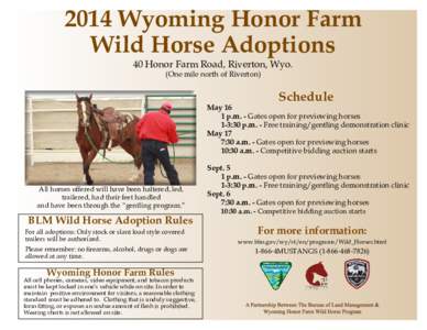 2014 Wyoming Honor Farm  Wild Horse Adoptions 40 Honor Farm Road, Riverton, Wyo. (One mile north of Riverton)