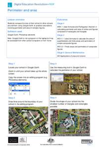 Perimeter and area Lesson overview Outcomes  Students compare the size of their school to other schools
