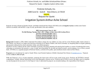 FirstLine Schools, Inc. and Edible Schoolyard New Orleans Request for Quote – Irrigation System Arthur Ashe FirstLine Schools, Inc[removed]Canal St – Suite B