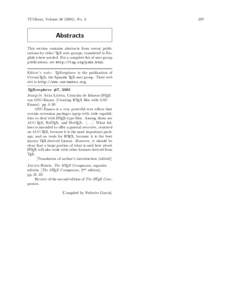 TUGboat, Volume[removed]), No. 3  Abstracts This section contains abstracts from recent publications by other TEX user groups, translated to English where needed. For a complete list of user group publications, see http: