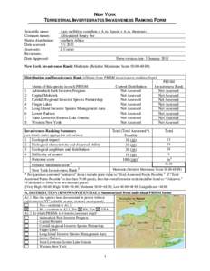 NEW YORK NON-NATIVE PLANT INVASIVENESS RANKING FORM