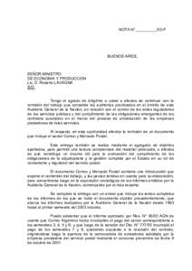 NOTA N°__________/03-P  BUENOS AIRES, SEÑOR MINISTRO DE ECONOMIA Y PRODUCCION