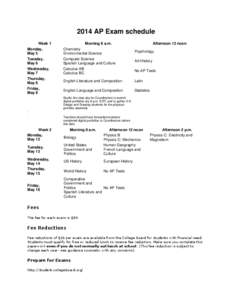 2014 AP Exam schedule Week 1 Monday, May 5 Tuesday, May 6