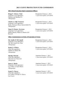 2013 CLIENT PROTECTION FUND COMMISSION 2013 Client Protection Fund Commission Officers Briggs F. Cheney, Chair (Supreme Court appointee) Sheehan and Sheehan PA Albuquerque