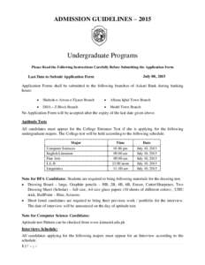 ADMISSION GUIDELINES – 2015  Undergraduate Programs Please Read the Following Instructions Carefully Before Submitting the Application Form  July 08, 2015