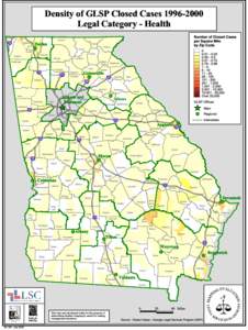 Density of GLSP Closed Cases[removed]Legal Category - Health Fannin Dalton