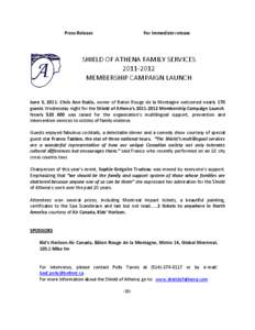 Press Release  For immediate release SHIELD OF ATHENA FAMILY SERVICES[removed]