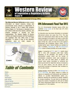 The U.S. Army Regional Environmental & Energy Office The WESTERN REGION 10 REVIEW provides current information on natural resource, energy and environmental issues relevant to Department of Defense interests in the 4 sta