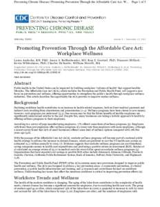 Health policy / Occupational safety and health / Workplace wellness / Wellness / Chronic / Public health / Patient Protection and Affordable Care Act / Care Continuum Alliance / John F. Cotton Corporate Wellness Center / Health / Medicine / Health promotion